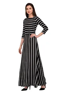 Stunning Black Crepe Striped  Long Gown For Women-thumb2