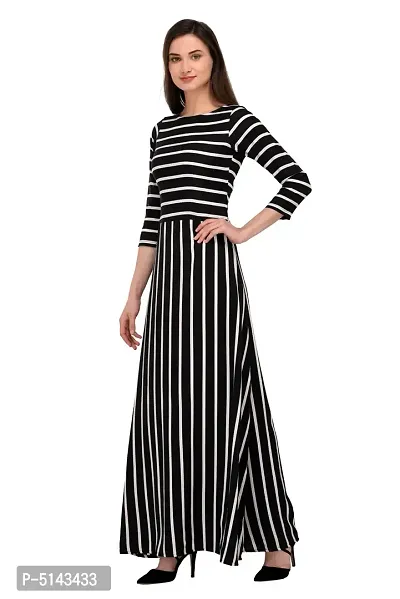 Stunning Black Crepe Striped  Long Gown For Women-thumb3