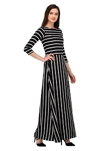 Stunning Black Crepe Striped  Long Gown For Women-thumb3