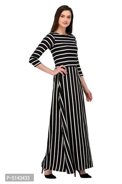 Stunning Black Crepe Striped  Long Gown For Women-thumb4