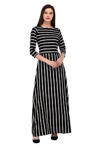 Stunning Black Crepe Striped  Long Gown For Women-thumb1