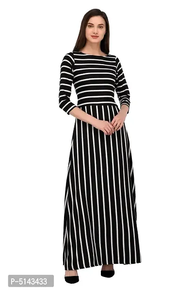 Stunning Black Crepe Striped  Long Gown For Women-thumb2