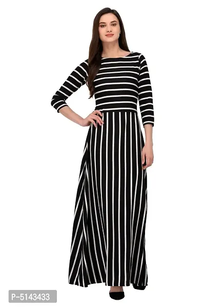 Stunning Black Crepe Striped  Long Gown For Women-thumb0