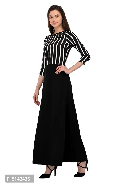 Stunning Black Crepe Striped  Long Gown For Women-thumb3