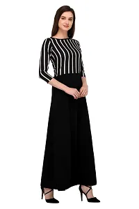 Stunning Black Crepe Striped  Long Gown For Women-thumb3