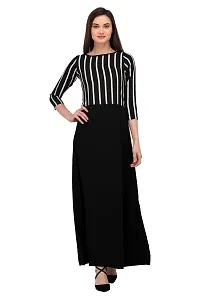 Stunning Black Crepe Striped  Long Gown For Women-thumb1