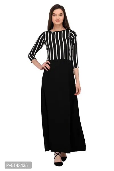 Stunning Black Crepe Striped  Long Gown For Women-thumb2