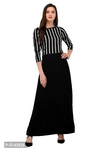 Stunning Black Crepe Striped  Long Gown For Women-thumb0