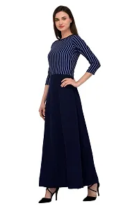 Stunning Blue Crepe Striped  Long Gown For Women-thumb2