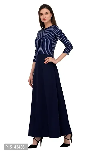 Stunning Blue Crepe Striped  Long Gown For Women-thumb3