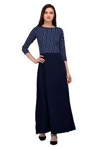 Stunning Blue Crepe Striped  Long Gown For Women-thumb1