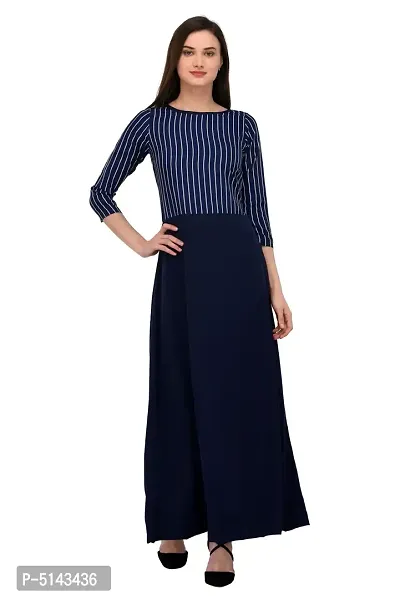 Stunning Blue Crepe Striped  Long Gown For Women-thumb2