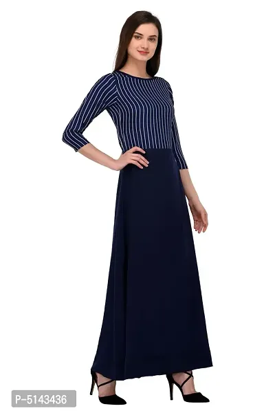 Stunning Blue Crepe Striped  Long Gown For Women-thumb4