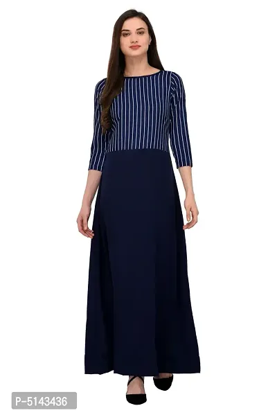 Stunning Blue Crepe Striped  Long Gown For Women-thumb0