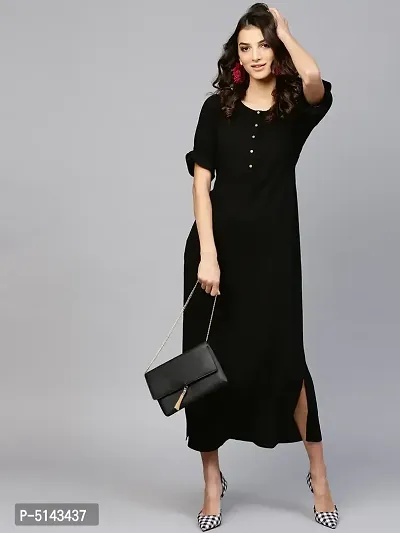 Stunning Black Crepe Solid  Long Gown For Women-thumb0