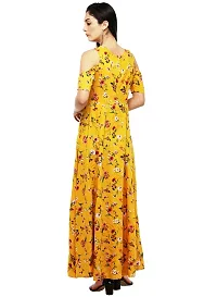 Stunning Yellow Crepe Floral Print  Long Gown For Women-thumb2