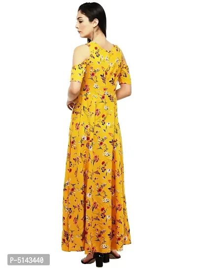 Stunning Yellow Crepe Floral Print  Long Gown For Women-thumb3