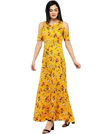 Stunning Yellow Crepe Floral Print  Long Gown For Women-thumb1