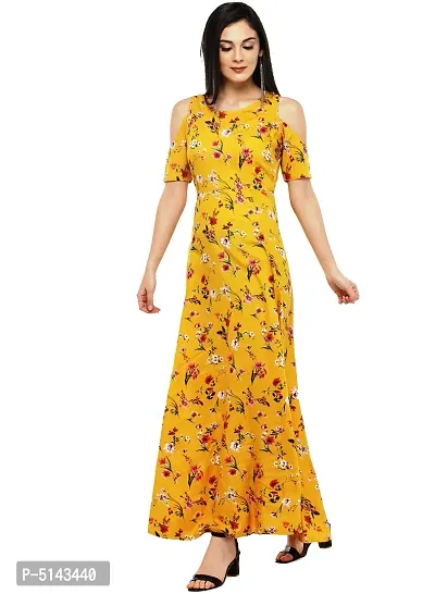 Stunning Yellow Crepe Floral Print  Long Gown For Women-thumb2