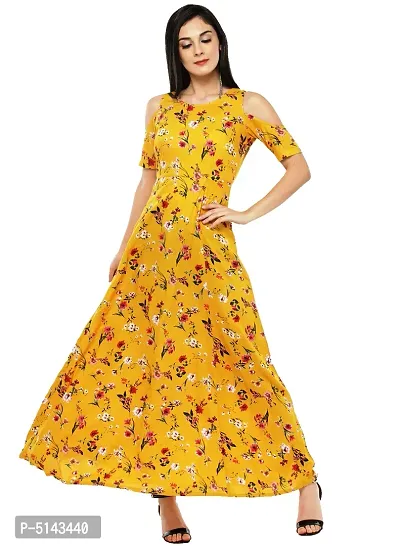 Stunning Yellow Crepe Floral Print  Long Gown For Women-thumb0