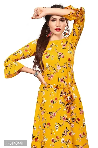 Stunning Yellow Crepe Floral Print  Long Gown For Women-thumb4