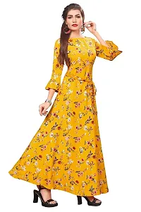 Stunning Yellow Crepe Floral Print  Long Gown For Women-thumb1