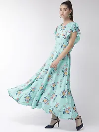 Stunning Blue Crepe Floral Print  Long Gown For Women-thumb2