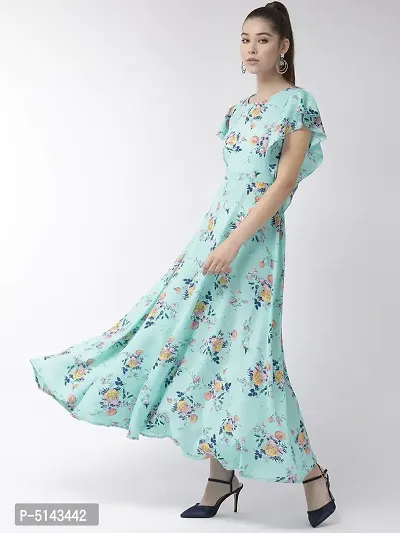 Stunning Blue Crepe Floral Print  Long Gown For Women-thumb3