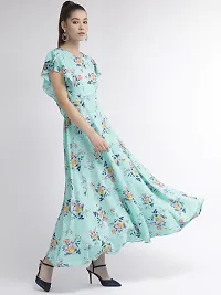 Stunning Blue Crepe Floral Print  Long Gown For Women-thumb3