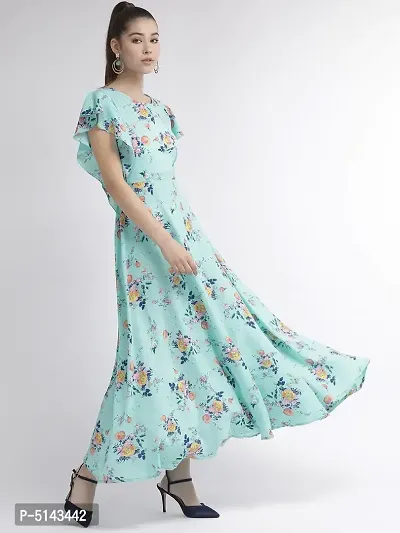 Stunning Blue Crepe Floral Print  Long Gown For Women-thumb4