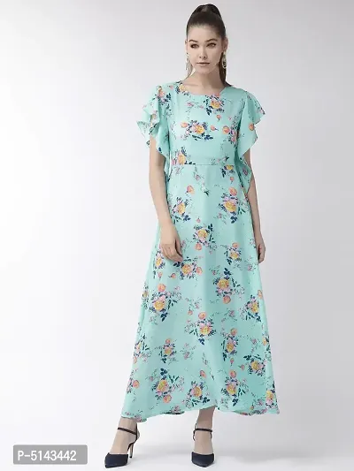 Stunning Blue Crepe Floral Print  Long Gown For Women-thumb0