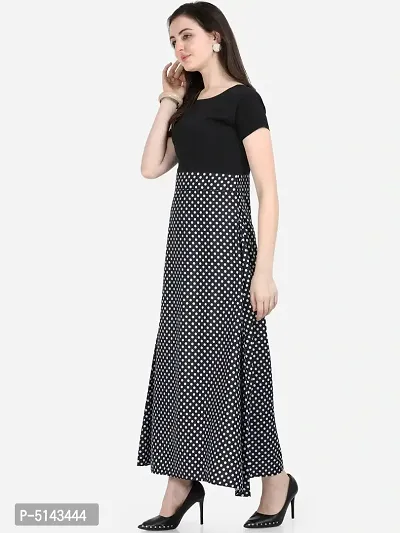 Stunning Black Crepe Polka Dot Print  Long Gown For Women-thumb4