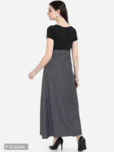 Stunning Black Crepe Polka Dot Print  Long Gown For Women-thumb2