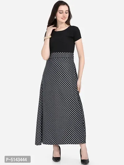 Stunning Black Crepe Polka Dot Print  Long Gown For Women