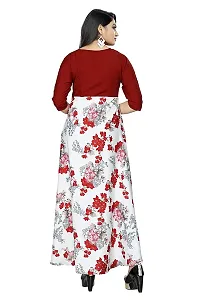 Stunning Red Crepe Floral Print  Long Gown For Women-thumb2