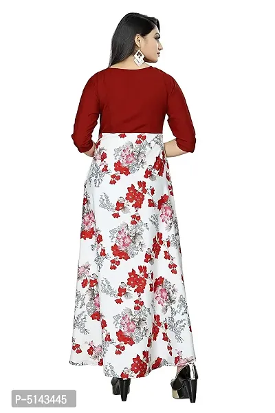 Stunning Red Crepe Floral Print  Long Gown For Women-thumb3