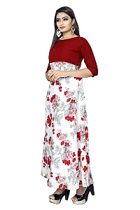 Stunning Red Crepe Floral Print  Long Gown For Women-thumb1