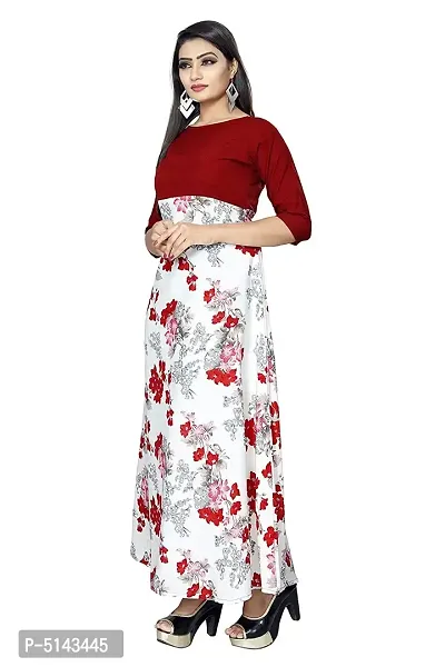 Stunning Red Crepe Floral Print  Long Gown For Women-thumb2