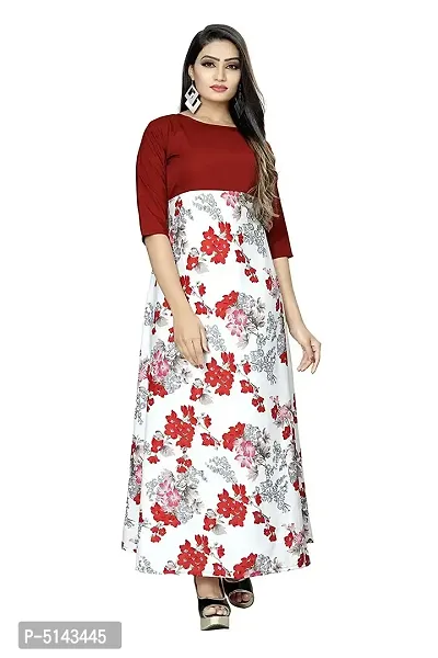 Stunning Red Crepe Floral Print  Long Gown For Women-thumb4