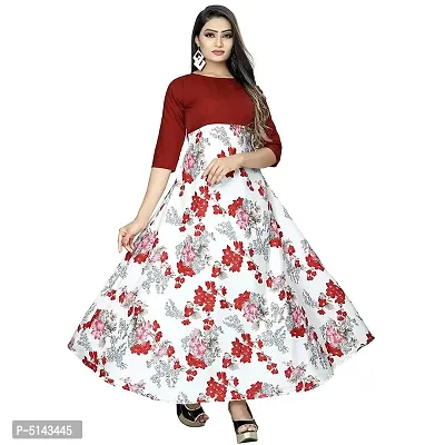 Stunning Red Crepe Floral Print  Long Gown For Women
