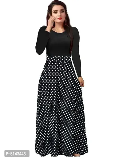 Stunning Black Crepe Polka Dot Print  Long Gown For Women