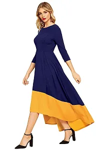 Stunning Navy Blue Crepe Solid  Long Gown For Women-thumb1