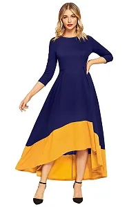 Stunning Navy Blue Crepe Solid  Long Gown For Women-thumb3