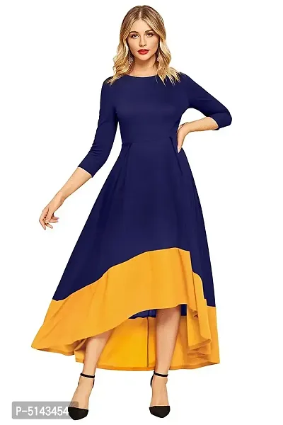 Stunning Navy Blue Crepe Solid  Long Gown For Women-thumb4