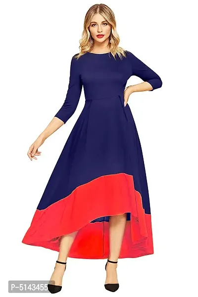 Stunning Navy Blue Crepe Solid  Long Gown For Women