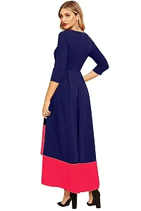 FAB YASHPA Girl's Solid Color High-Low Three-Quarter Sleeves Navy Blue Dress-thumb3