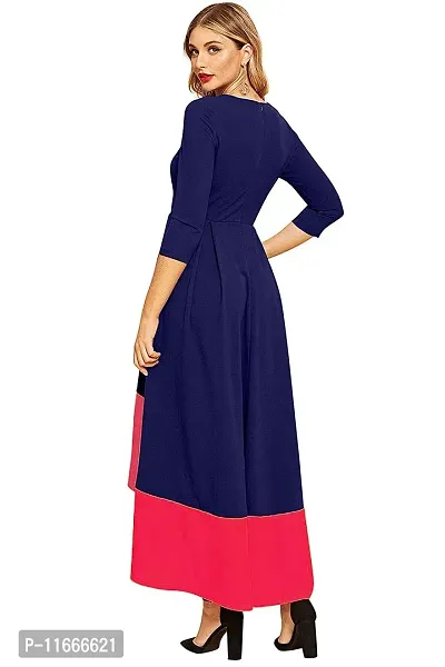 FAB YASHPA Girl's Solid Color High-Low Three-Quarter Sleeves Navy Blue Dress-thumb4