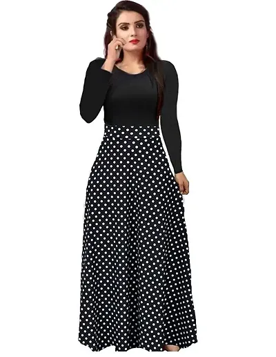 FAB YASHPA Women's Polka Dot Print Fit - Flare Three-Quarter Sleeves Dress (S)