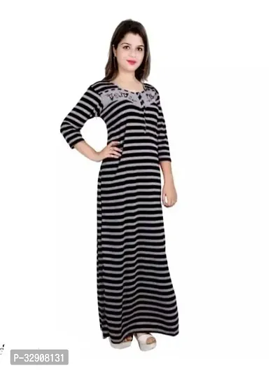 Stylish Cotton Blend Striped Nighty For Women-thumb0