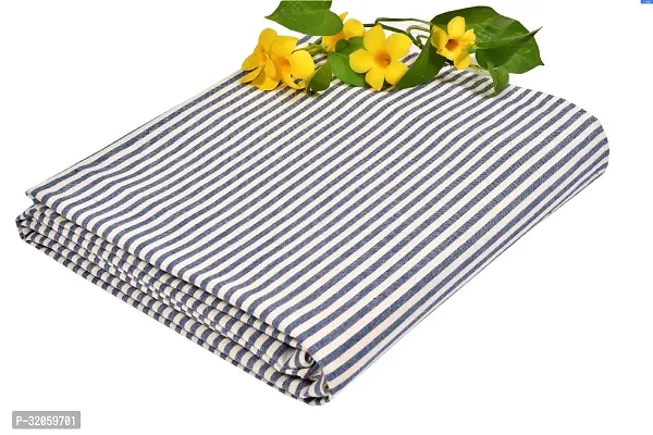 Comfortable White Cotton Striped Double Bedsheet